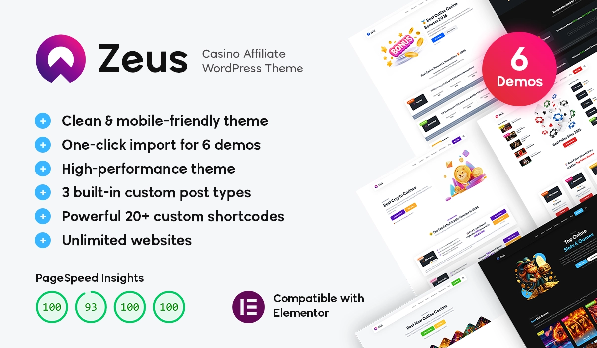 Zeus - Casino Affiliate WordPress Theme